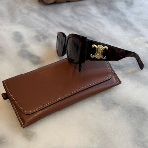 Celine Tortoiseshell Sunglasses with Gold Logo Accent